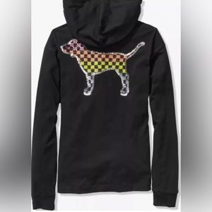 LAST CHANCE VS pink super rare rainbow 🌈 bling checkered dog hooded tee